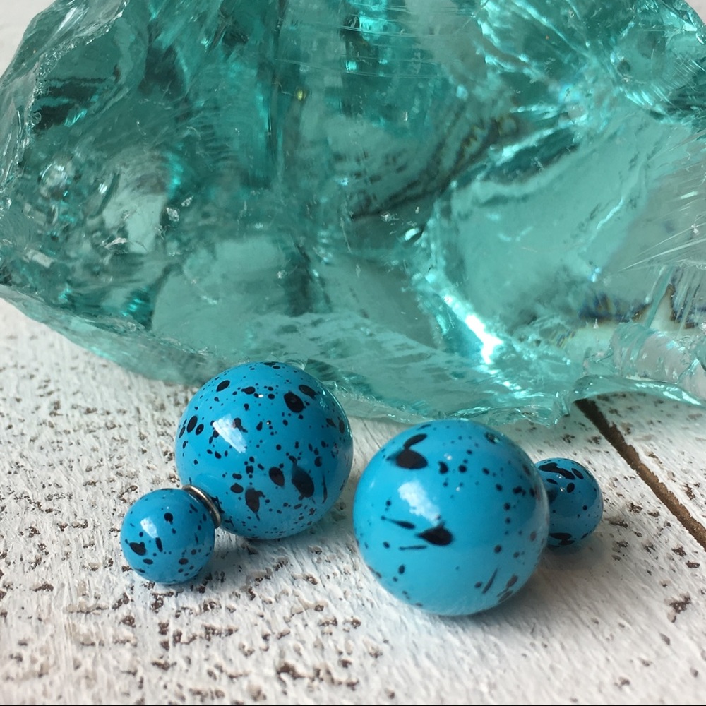 Blue and Black Double Stud Earrings